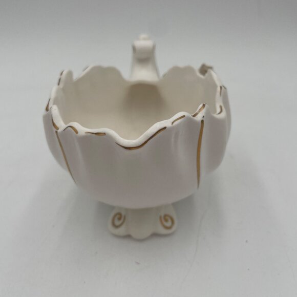 Vintage White Ceramic Bowl Vase W/ Gold Trim Rose Detailing READ - Picture 5 of 11